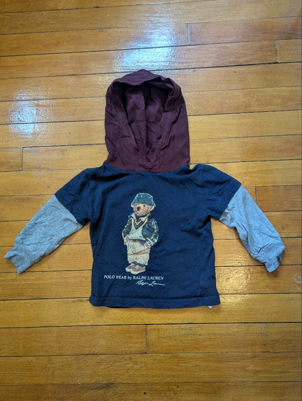 Polo Ralph Lauren Boys 2T Colorblock Polo Bear Hoodie TShirt Pullover Toddler